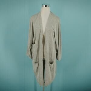 Donni One Size Plus Gray Ivory Stripe Print Open Front Long Sleeve Cardigan